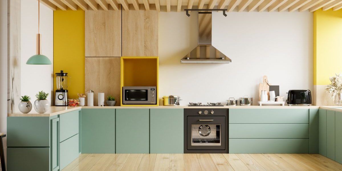 cocina moderna con suelo de madera