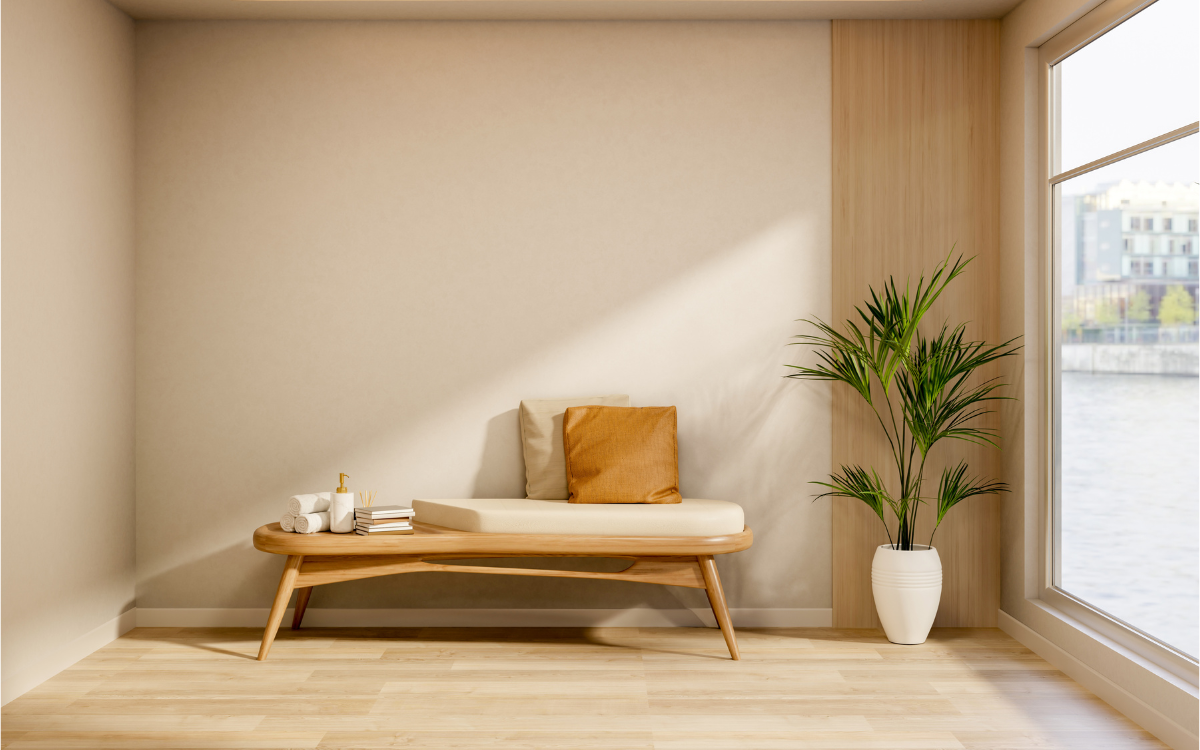 estancia con suelos de madera a medida